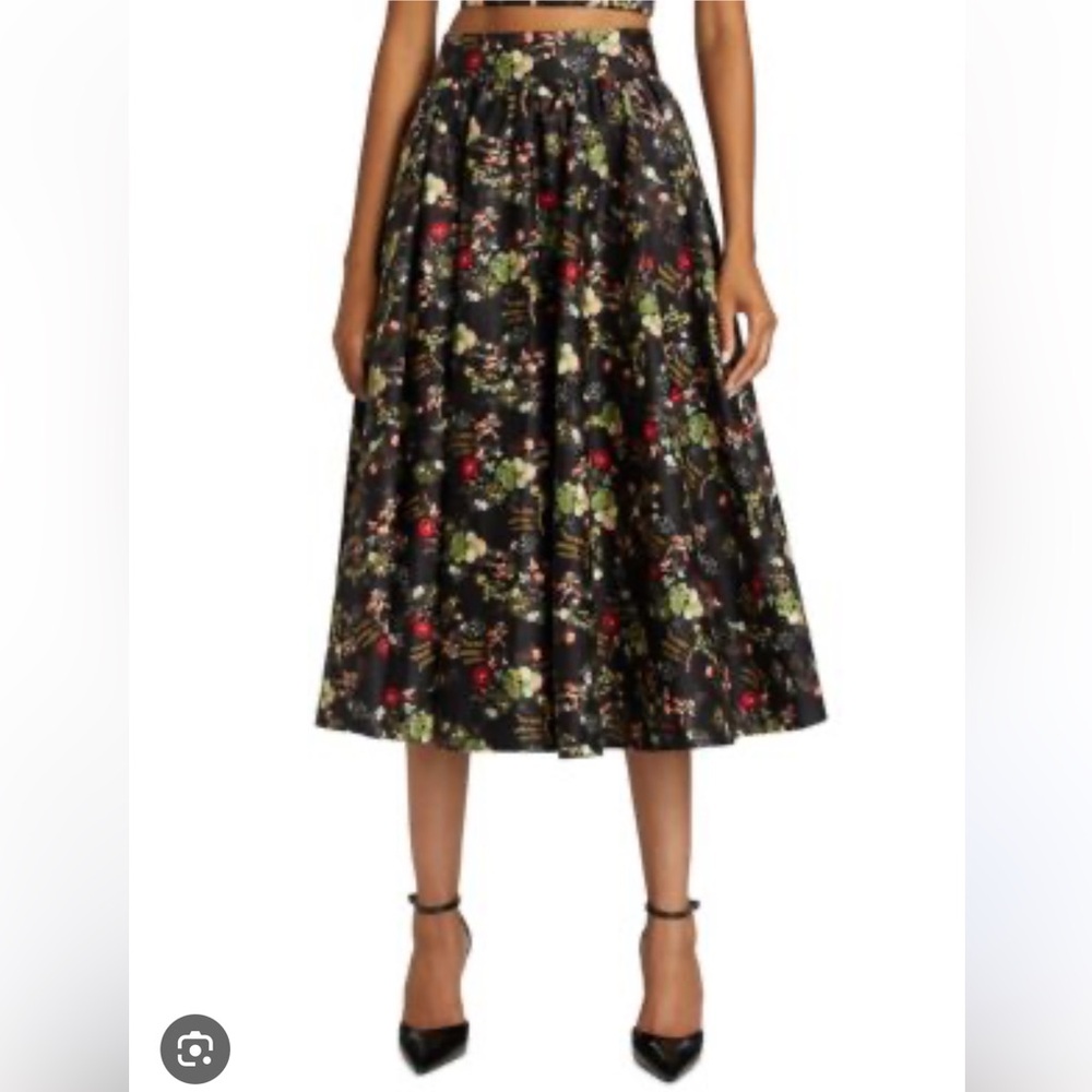 Alice + Olivia Black Floral Midi Skirt